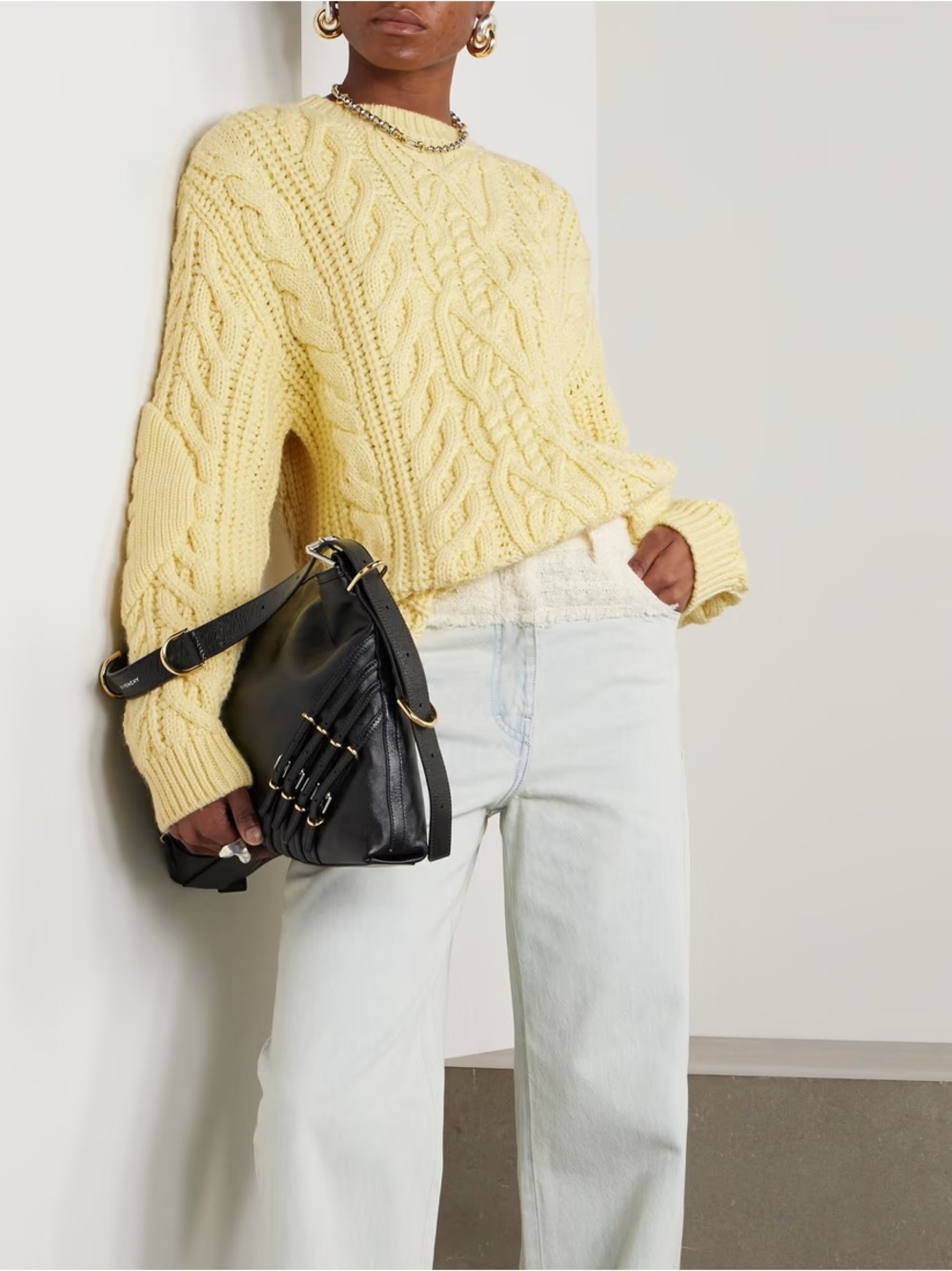 Givenchy oversized cable knit wool blend sweater in yellow